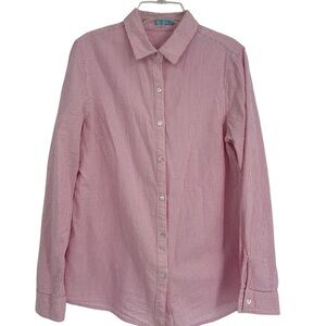 J. McLaughlin Size M Pink White Striped Button Up Shirt Long Sleeves Preppy